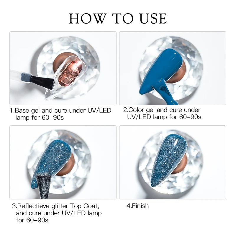 MEET ACROSS-Top Coat Glitter Reflexivo, Efeito Espumante, Mergulhe, UV Semi Permanente, Verniz Manicure, Decoração Nail Art, 6ml