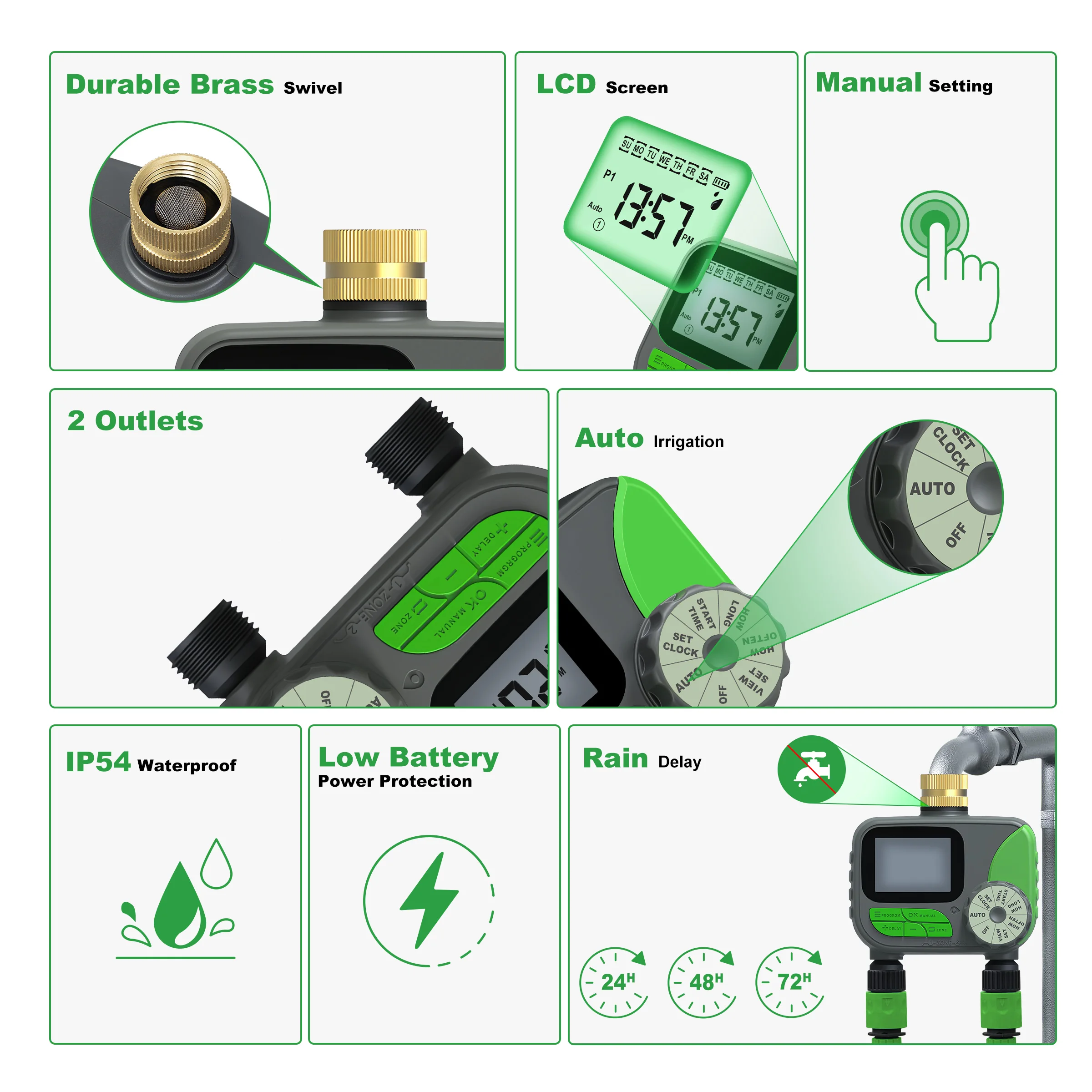 Imagem -02 - Girier Temporizador de Água com Saídas Programável Temporizador de Aspersão com Entrada de Latão Tela Lcd Controlador de Irrigação Automática para Jardim