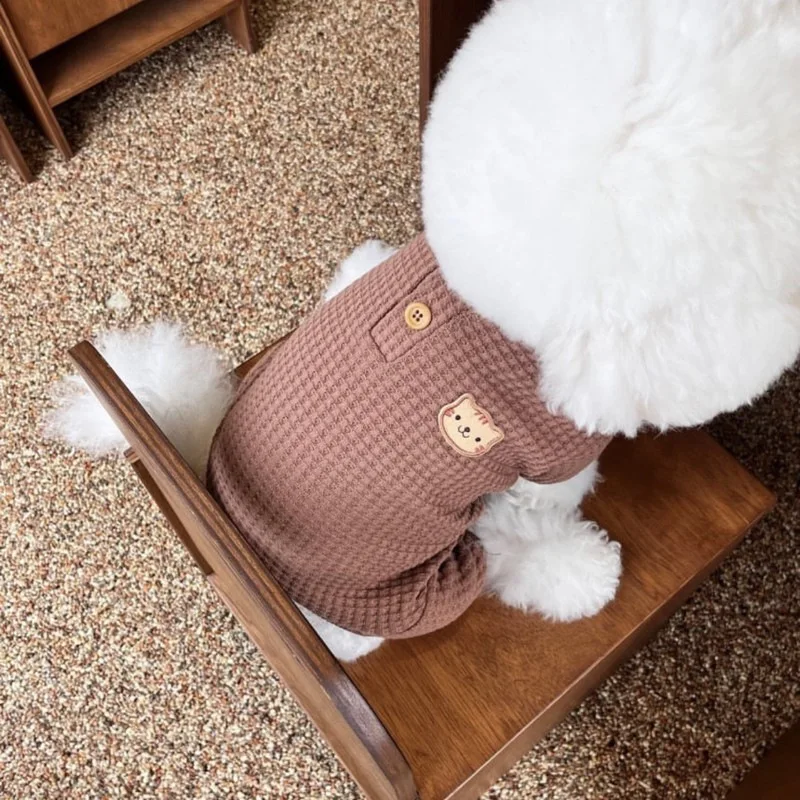 Pet Waffle Four Legged Clothes Dog Home Pajamas Teddy Clothes Autumn and Winter Base Clothes Yorkshire Small Puppy Jumpsuit