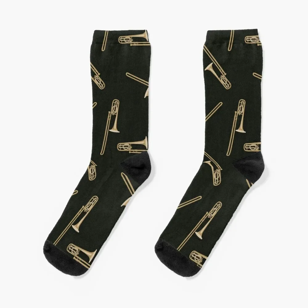 Trombone on black Socks christmas stocking Non-slip New year's Run Girl'S Socks Men's