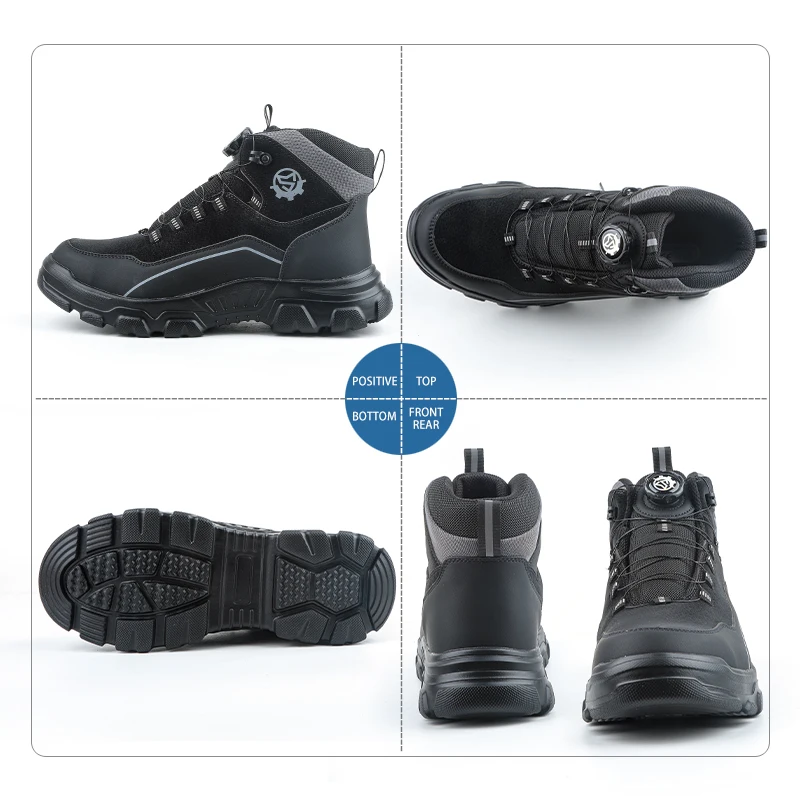 High Top Knob Buckle Safety Shoes, Mining Boots, Work Shoes, Anti-Smashing and Anti-Piercing Lightweight