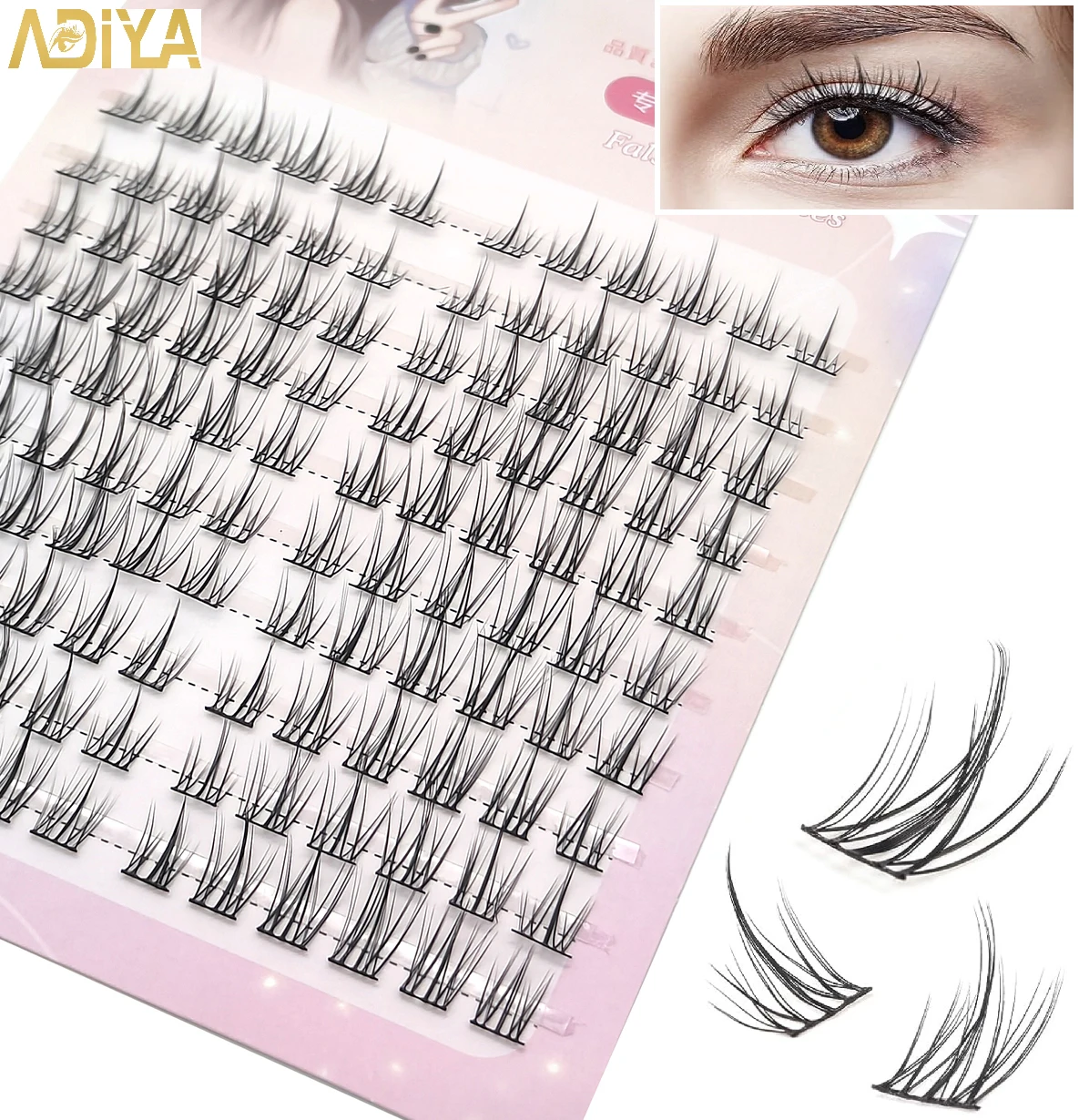 ADIYA 120pcs DIY Clusters Eyelash Extensions Kit C Curl 0.08mm Russian Faux Mink False Eyelashes Segemented Wispy Makeup Lashes