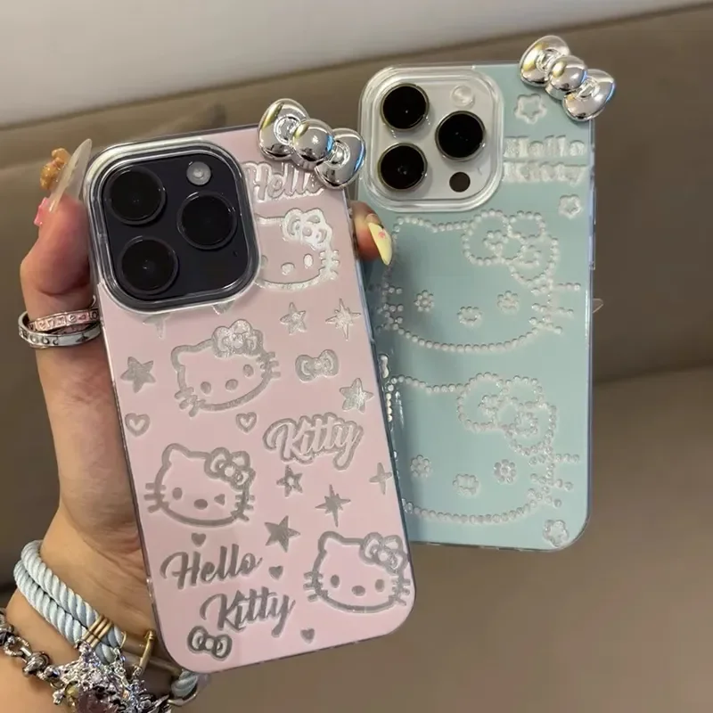 Full Screen Hello Kitty Star Face Bow Strap Phone Case For iPhone 16 15 14 12 13 11 Pro Max XR XS MA