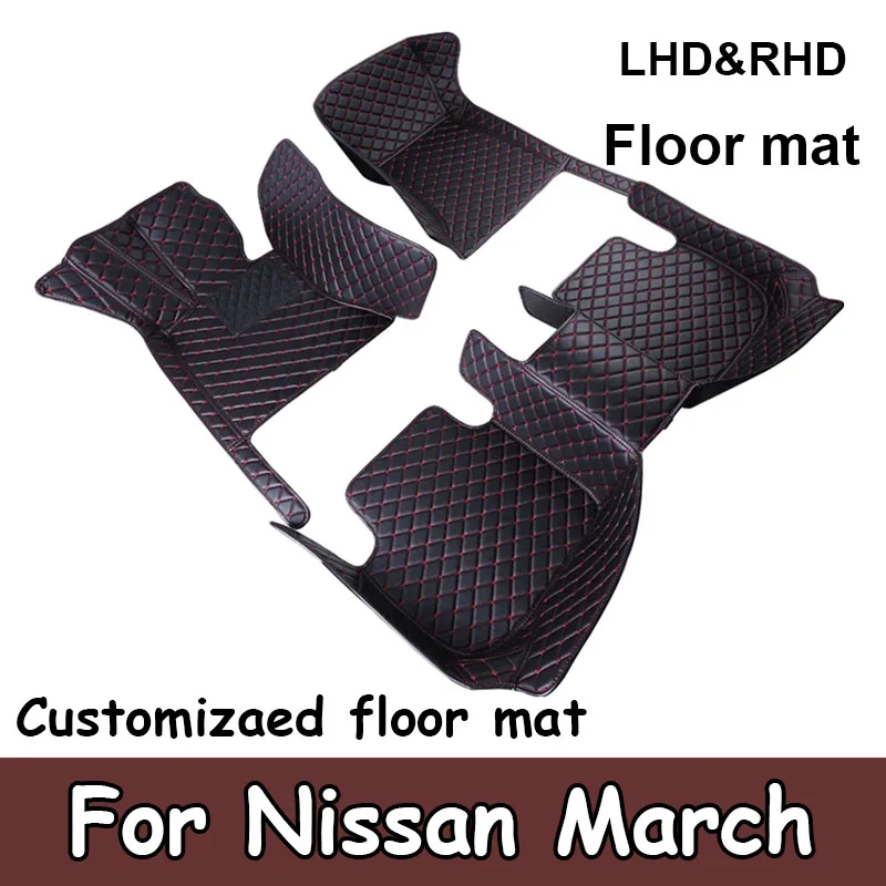 LHD Car Floor Mats For Nissan March 2019 2018 2017 2016 2015 2014 2013 2012 2011 2010 Auto Accessories Waterproof Decor Carpets