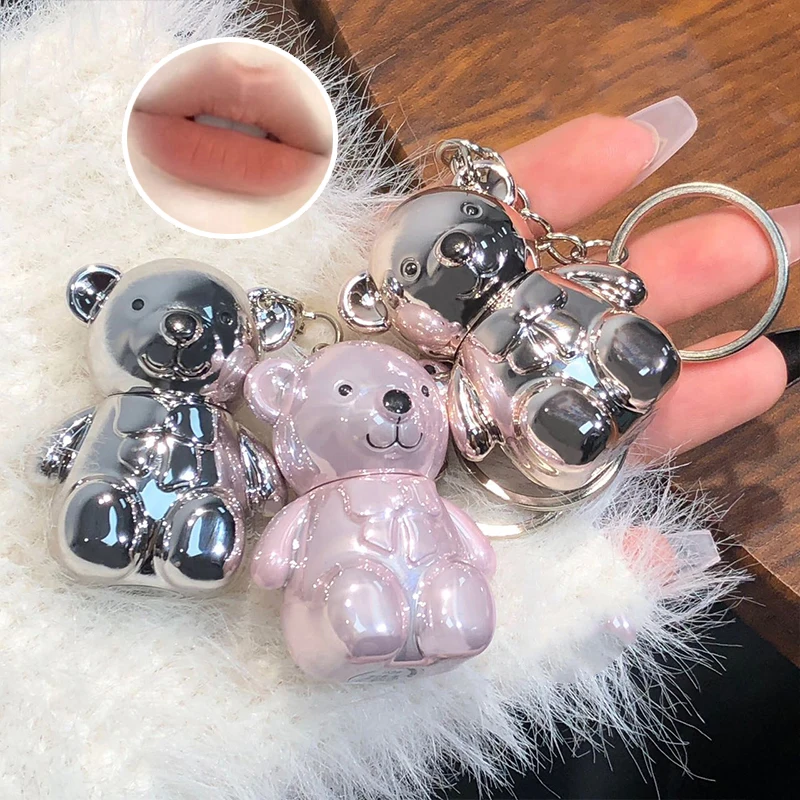 ART VALUE Bear Doudoun Velour Lip Clay matte Mist Face with White grey pink keychain lip glaze