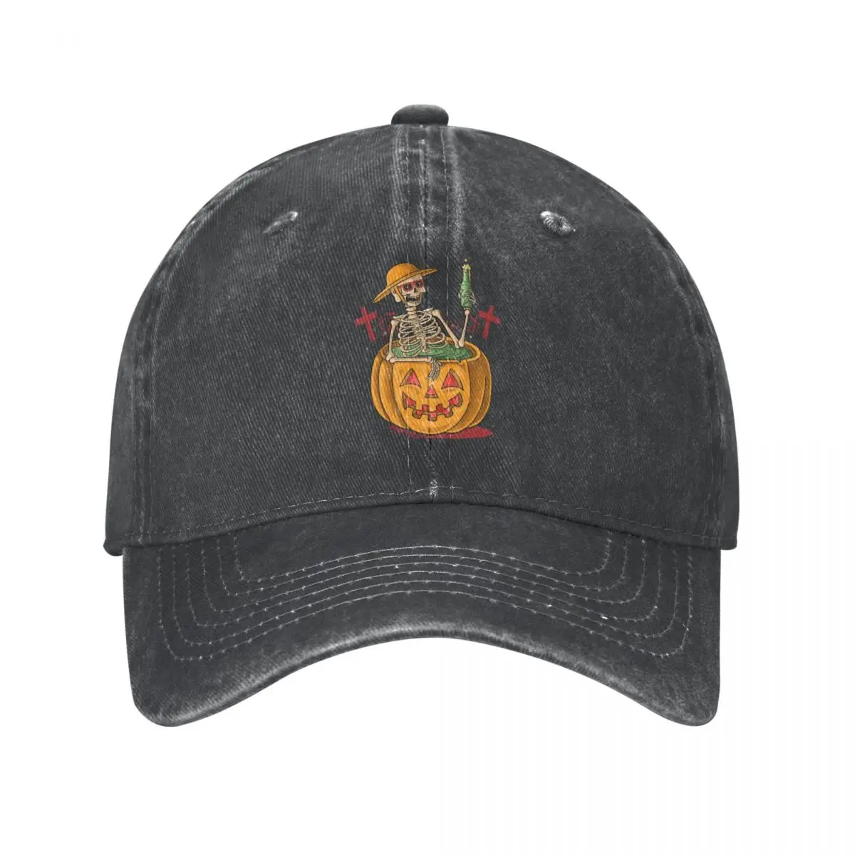 Halloween Pumpkin Atmosphere Baseball Caps Outfit Retro Distressed Washed Horror Skull Sun Cap Unisex Outdoor Running Golf