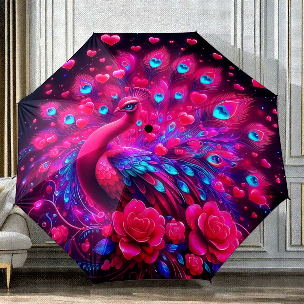 parapluie-portable-impermeable-anti-soleil-et-anti-pluie-motif-paon-eclatant-avec-roses-et-cœurs-pour-les-voyages-en-exterieur-et-la-plage