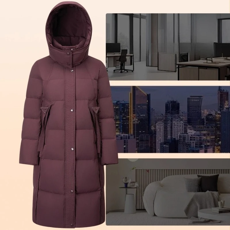 Piumino lungo da donna Chericom 2025 inverno caldo con cappuccio colletto alla coreana piumini solido vintage semplice capispalla femminile Y309136Y