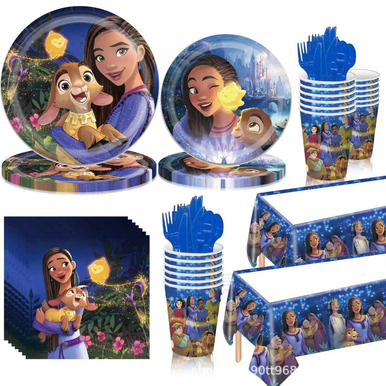 Décorations de fête d'anniversaire de souhait de dessin animé, ballons de chèvre Asha, vaisselle jetable, assiette, serviette en paille, fournitures de réception-cadeau pour bébé princesse