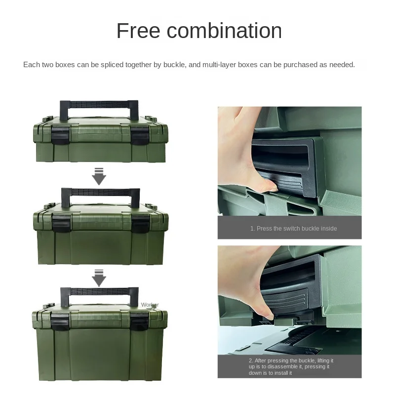 Caja impermeable para herramientas de coche, caja de plástico de almacenamiento profesional de alta resistencia empalmable, caja de herramientas