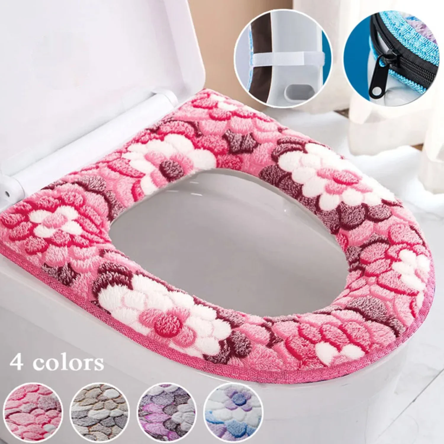 

Toilet Cover Toilet Seat Case Bathroom Bowl Case Lid Top Cover Pad Warm Soft Zipper Toilet Seat Cover Bathroom Accessories