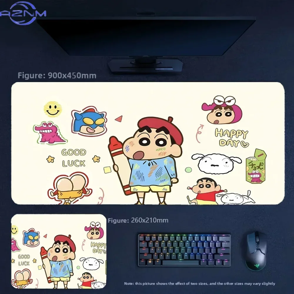 Cute Anime Crayon Shin‑chan Eating Collage Large Mousepad, Rubber Non‑Slip Extended Gaming Desk Mat, Waterproof Anti‑Fray Mouse