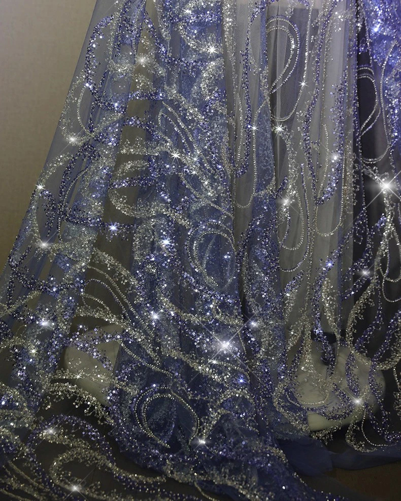 

1yard Nail bead sequins embellish embroidery tela New soft mesh fabric Wedding Dress cheongsam diy sewing fabric