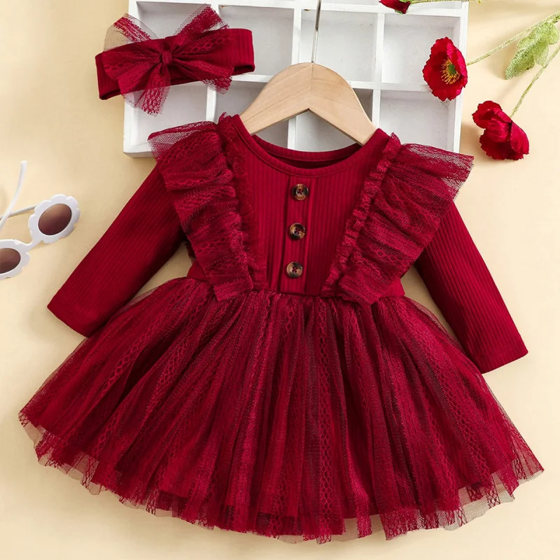 Baby Girl Dress Spring and Autumn Style Children's Clothing Hot-Selling Baby Autumn Mesh Puffy Dress InfantinsInternet Celebrity