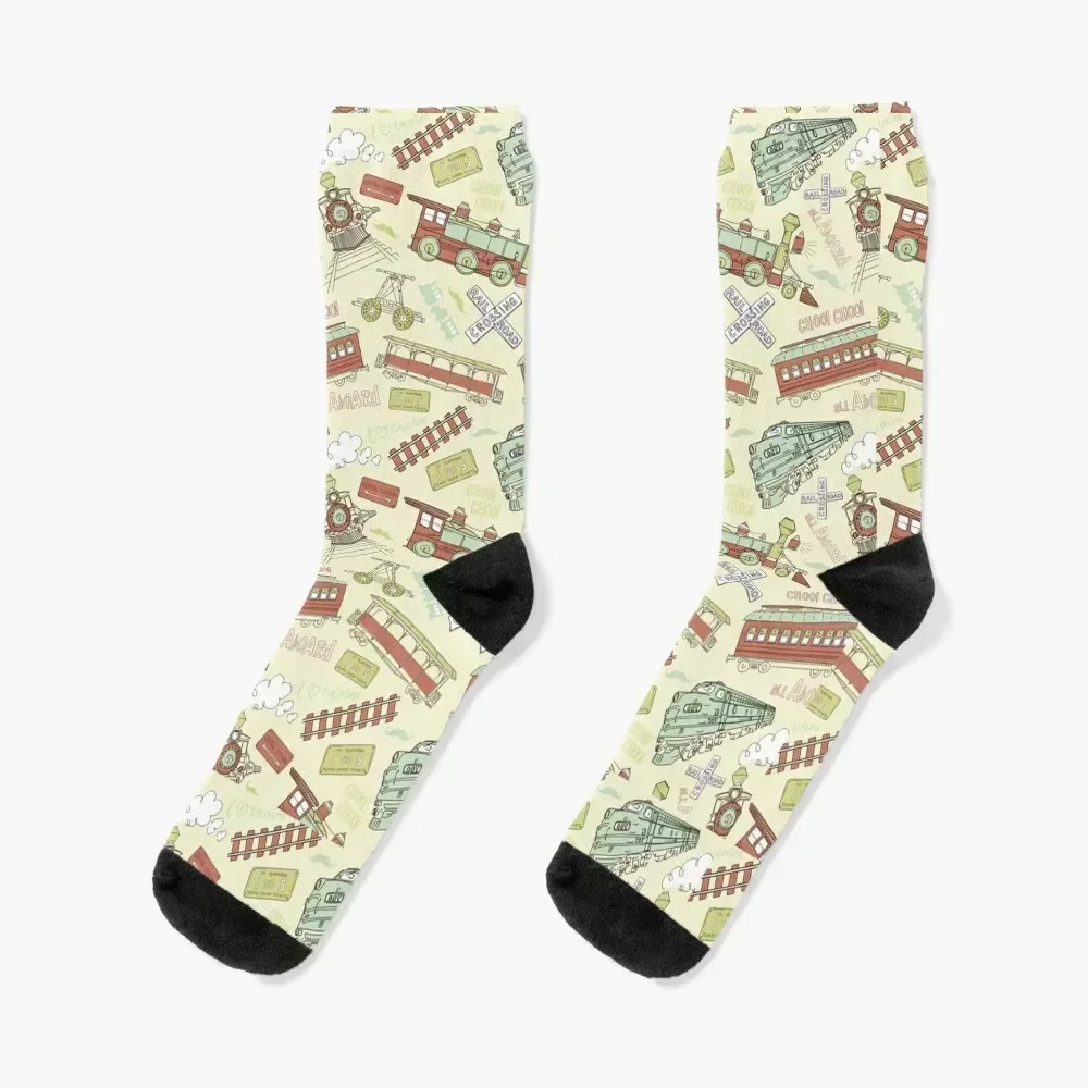 

Retro Railroad Trains Socks cute floor short japanese fashion Socks Woman Men's