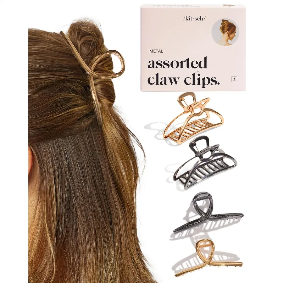 

Metal Hair Clips for Women Durable Elegant Metal Claw Clips Perfect for Everyday Use Special Occasions Gold Hematite 4 Pieces