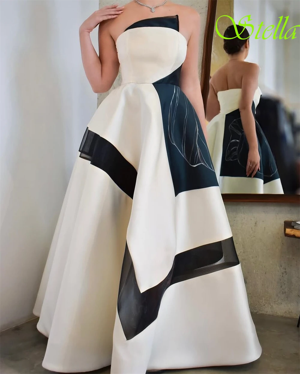 Robe de soirée en Satin, personnalisée, Simple, sans bretelles, sans manches, de haute qualité, robes de bal délicates, couleur contrastée