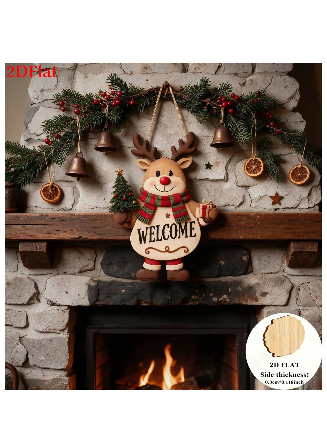2D retro style Christmas reindeer wooden ornament, Santa Claus snowman Christmas tree decoration decoration decoration ornament