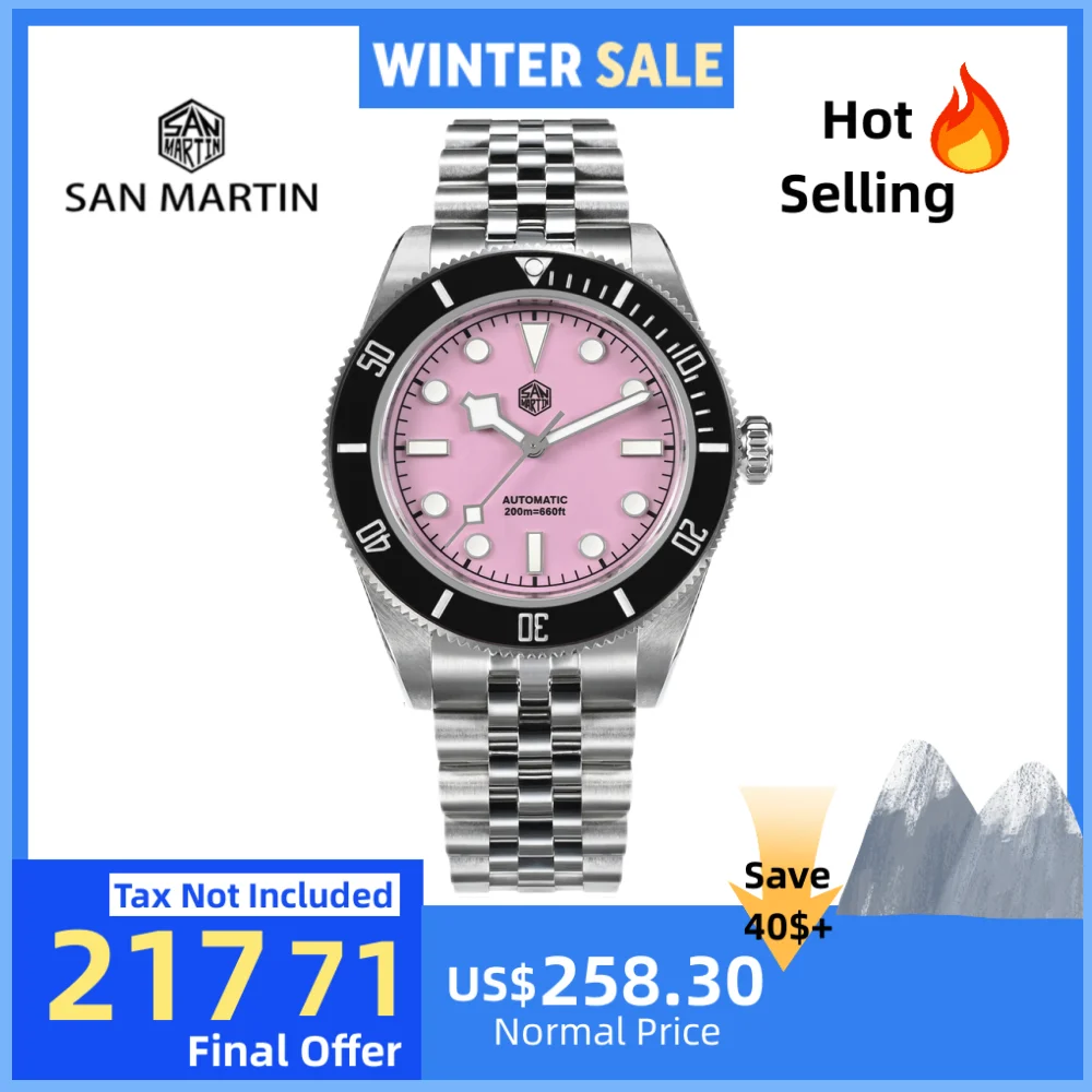 San Martin 40mm Enamel Dial NH35 Automatic Watch Men Brown Bezel Luxury Snowflake BGW-X1 Sapphire Dive SN0128