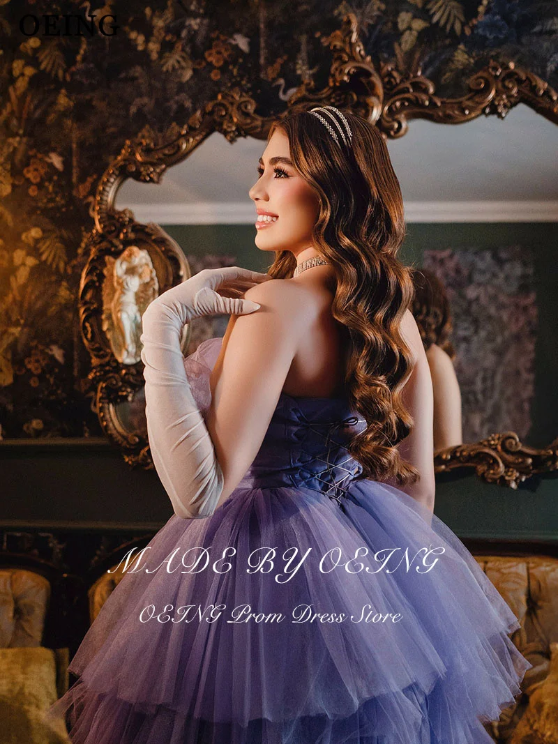 Oeing elegante a linha roxo vestido de baile sem alças em camadas drapeado vestidos de festa para aniversário vestido de noite alto/baixo personalizado