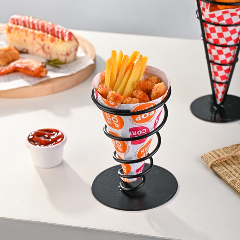 Iron Shelf Chips Cup French Fries Basket Fries Holder Snack Frame Snack Basket Fried Chicken Corkscrew French Fries Basket 1pcs