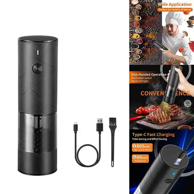 Electric Salt Pepper Grinder With Warm LED Light Adjustable Coarseness Automatic Mill Grinder For Kitchen, Restaurant