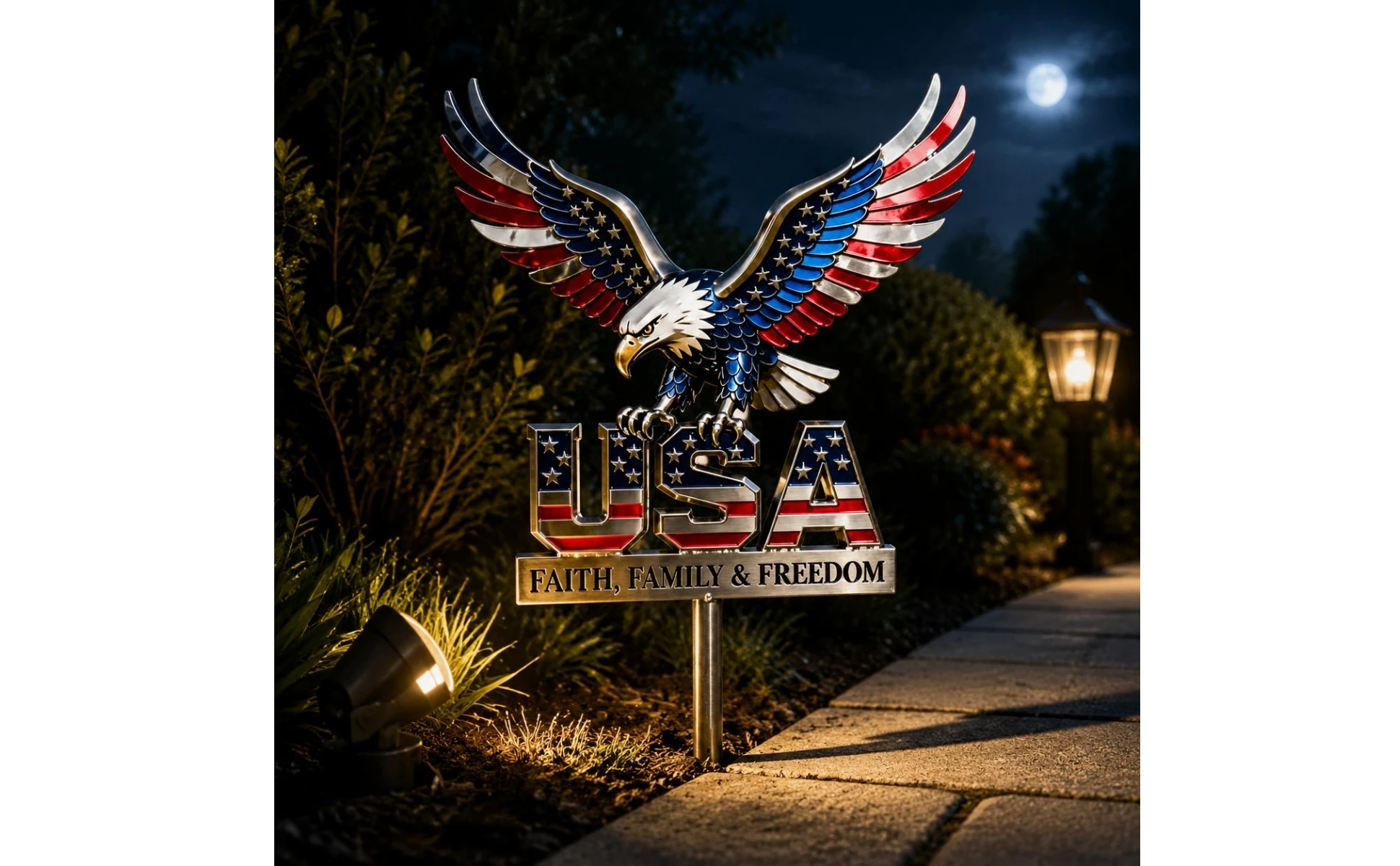 Metal Lawn Stake Sign Fade Resistant USA Flag Metal Sign Outdoor Decoration Weatherproof