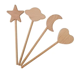 1pc INS Kids Birthday Party Favors Wooden Star Fairy Stick Beech Moon Fairy Wand Baby Shower Cloud Photo Props