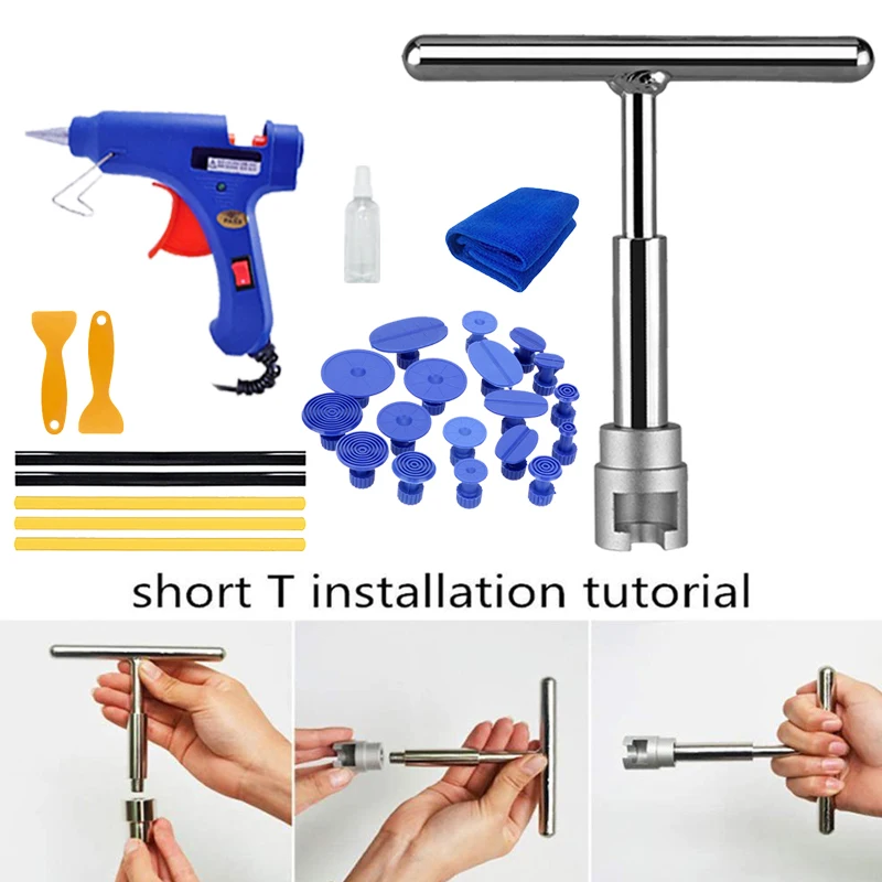 Kit de herramientas de reparación de abolladuras de coche, taller automotriz, juego completo de reparación, extractor de barra en T para carrocería de coche, tope de granizo de chapa metálica