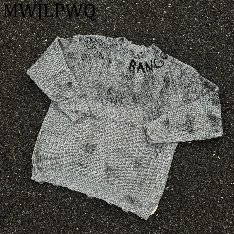 

MWJLPWQ Autumn Winter American College Style Male Sweater Vintage Long Sleeve Lazy Knitwear Trendy Round Collar Couple Top 12199