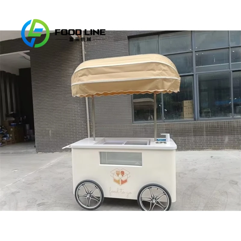 WholesaleCustomized Mobile Ice Cream Hand Cart with Freezer - Italian Gelato Push Vending Cart for Sale