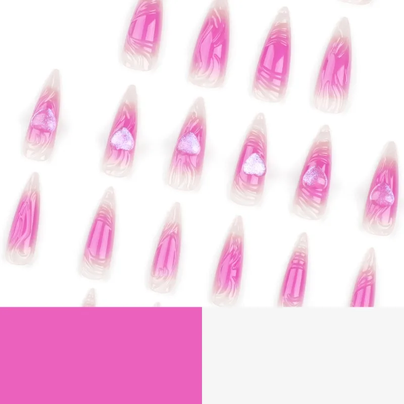 Neue ultralange spitze rosa 3D herzförmige künstliche Nägel Aurora Nude Color Water Ripple Fake Nails für Frauen und Hochzeitsmädchen