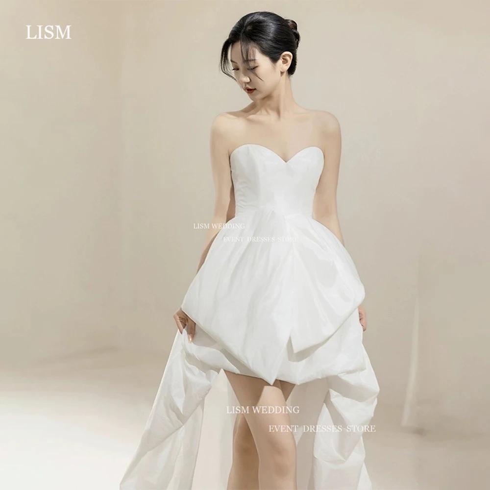 

LISM Simple High Low Korea Short Wedding Dress Sweetheart A Line Bridal Gown Sweet Train Sleeveless Bridal Dresses Photoshoot