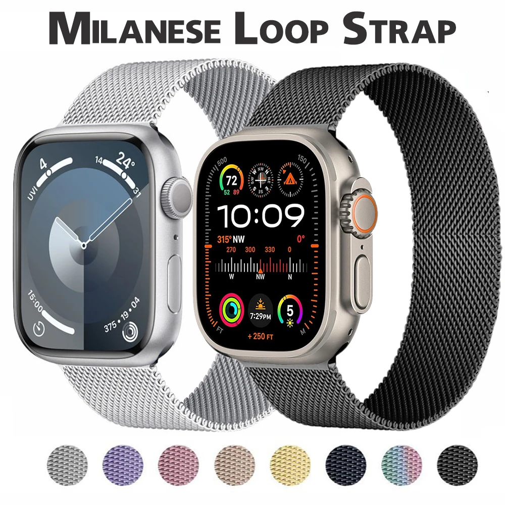 Pulseira Magnética para Apple Watch, Pulseira Milanese, Ultra 2, 49mm, 44mm, 40mm, 45mm, 41mm, 38mm, 42mm, 45mm, iWatch 9, 7, SE, 3, 5, 6, ultra 8 banda
