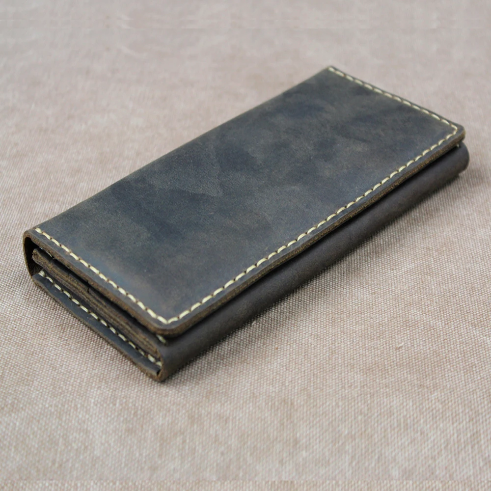 High Quality Handmade Genuine Leather Long Wallet Men Clutch Wallet Bifold Money Clips Male Purse Money Bag billfold phone Case
