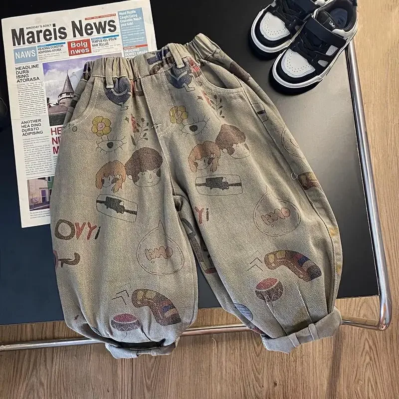 

Корейские повседневные брюки Детская верхняя одежда Брюки Джинсы для мальчиков Брюки Весна Осень Зима Новые джинсы Спортивные для мальчиков