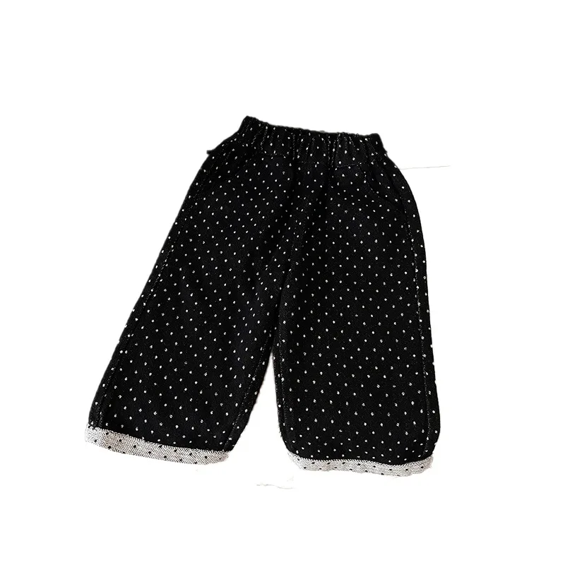 2025 primavera otoño niños niñas pantalones de pierna ancha puños de puntos cintura elástica pantalones sueltos para niñas pequeñas pantalones casuales versátiles para niñas