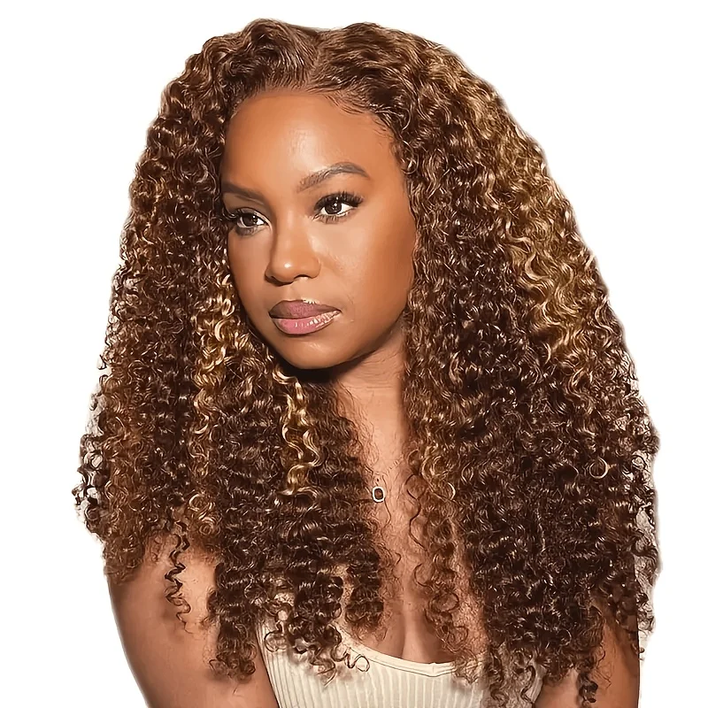 TIMOPOL Brazilian Real Hair Wigs - Universal Style - 13x4 High-Definition Transparent Lace Front Hairpiece - Pre-trimmed Hairline - Jerry Curl Wet Wavy Hair Wig - Deep Wavy Piano Gradient Color Treatment - Full Hair Volume - Suitable for Parties and Daily view 2