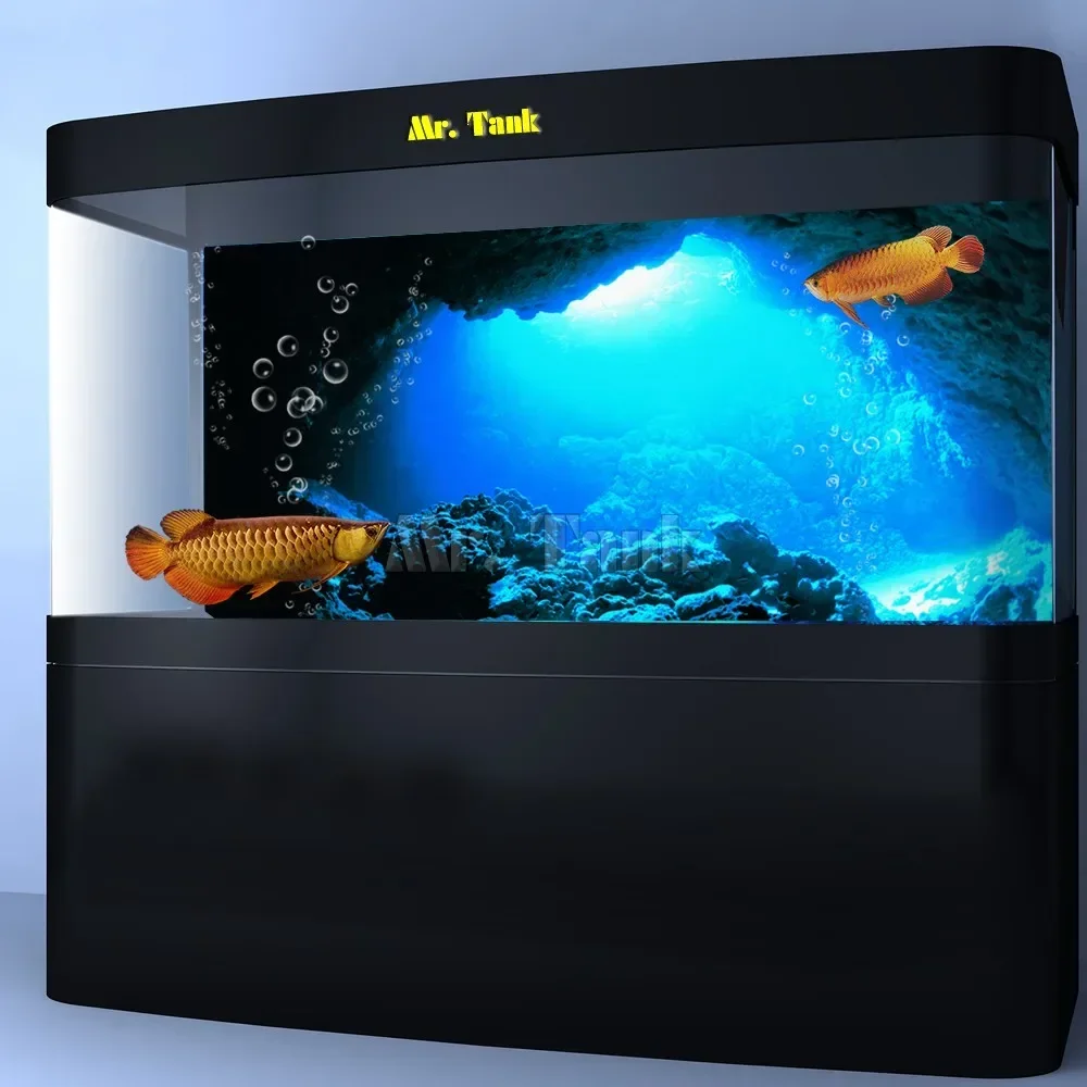 Mr.Tank 3D Effect Underwater Sunlight Rays Cave Aquarium Background Sticker Static Cling Film Fish Tank Backdrop Decorations