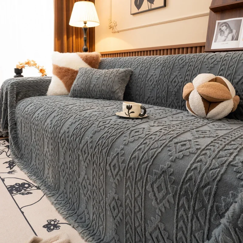 Sofa Cover Thickened Autumn and Winter Solid Color Non-slip Wear-resistant Warm and Dustproof Seat Cushion Home Textile
