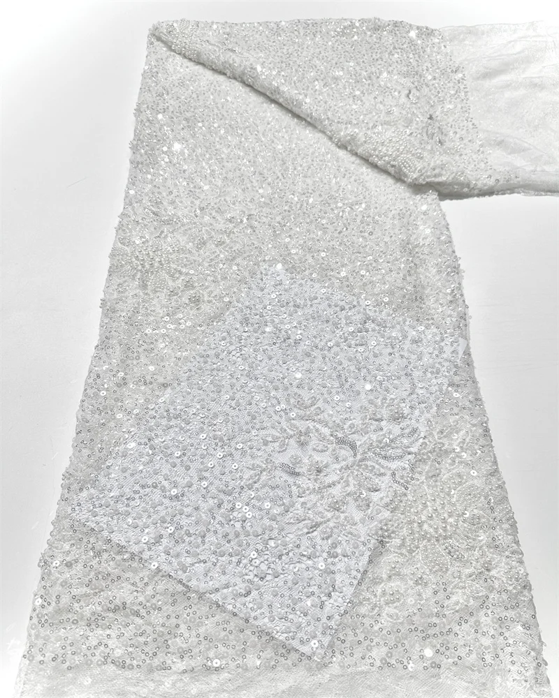 Luxury French Handmade Beaded Lace Fabric African Nigerian Sequin Lace Fabric Lace Fabric for Sewing Wedding Dresses