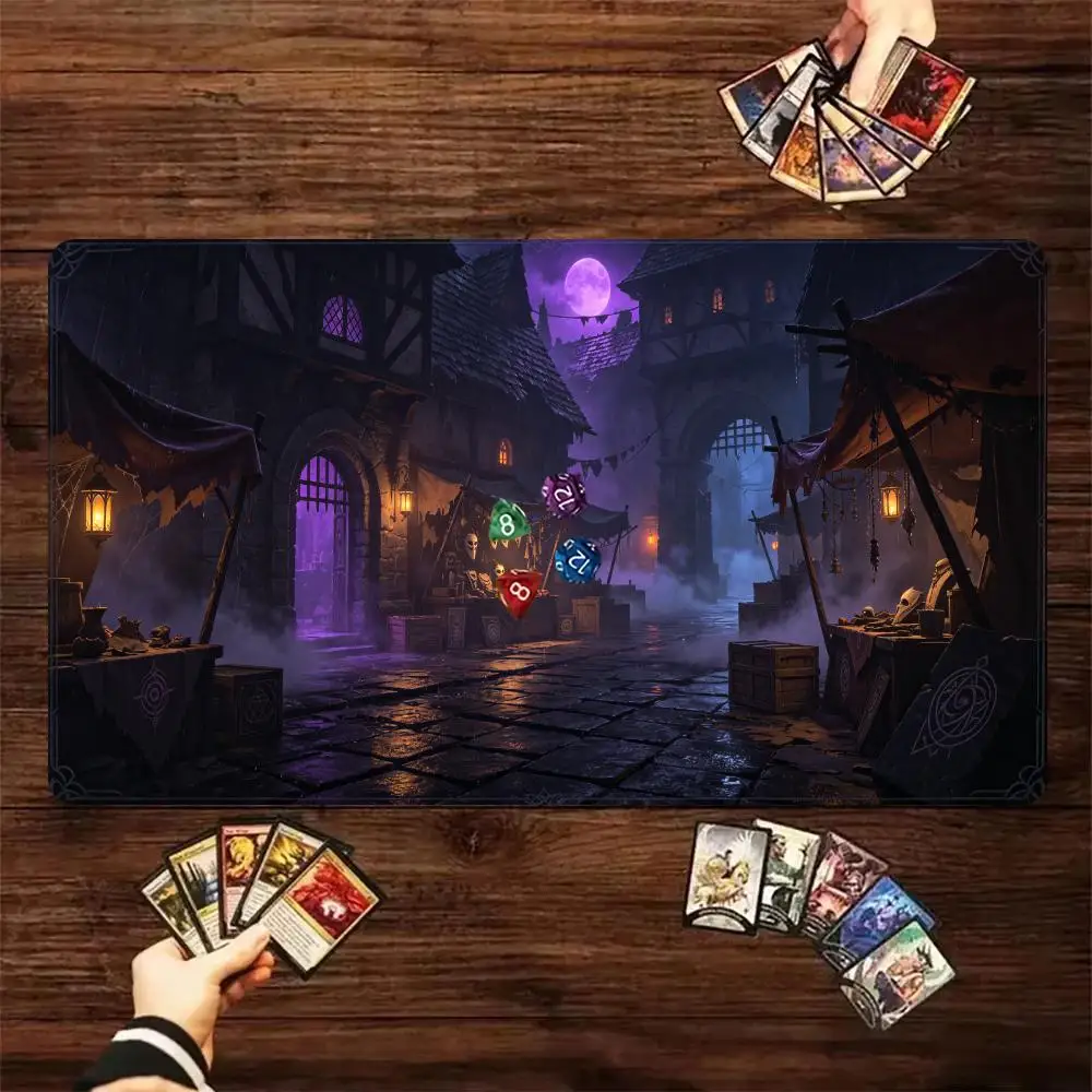 Medieval Dark Town TCG Playmat Mouse Pad Non‑Slip Rubber Card Game Desk Mat for Trading Card Game Tabletop Gaming Accessories