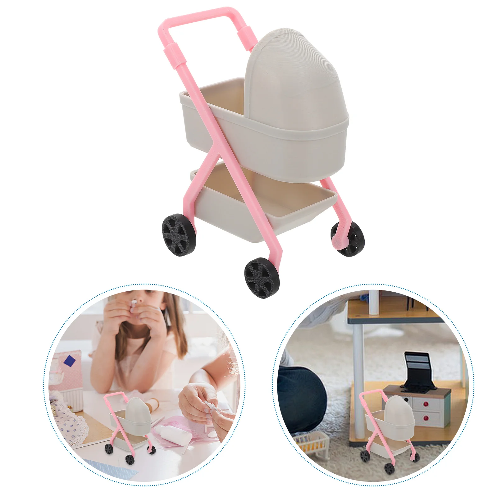 

Miniature Stroller Baby Carriage Kids Buggy Stuff Dollhouse Trolley Cartoon