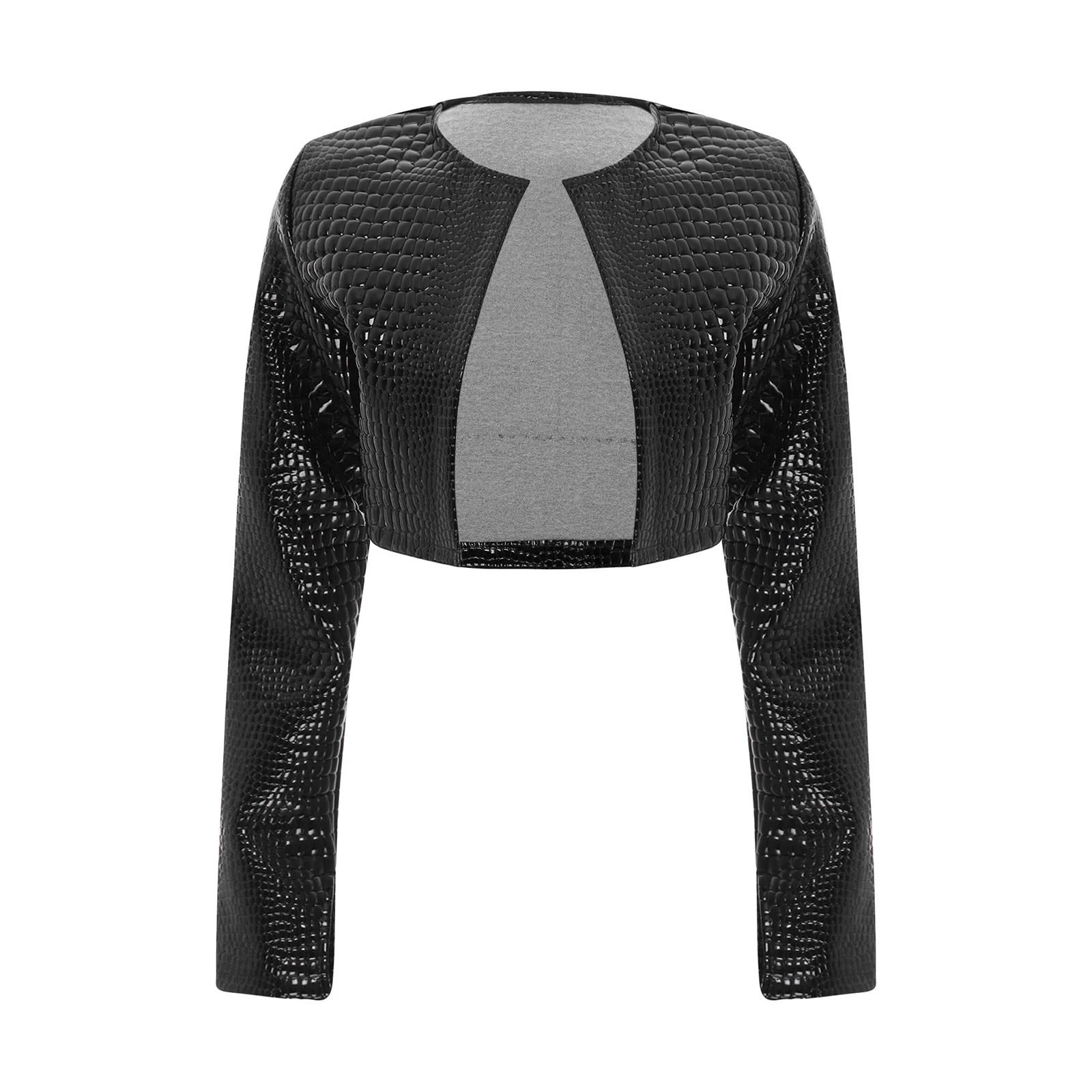 Punk Glossy Jacket Women Long Sleeve Snakeskin Embossing Short Coat Bolero Blazer Party Club Casual Waistcoat Cardigan Coat