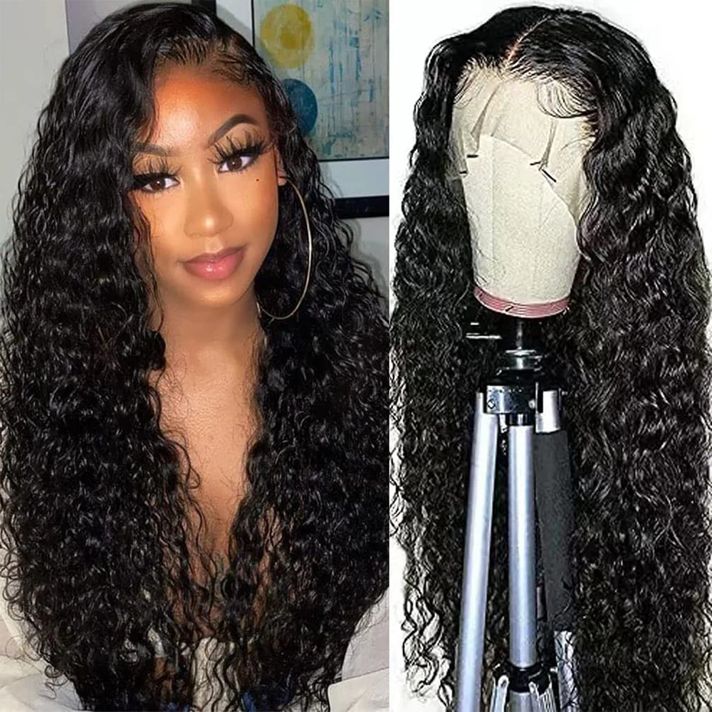 Peruvian Water Wave 13x4 HD Transparent Lace Front Wigs Human Hair 180 Density Wet and Wavy Wigs For Women Curly Lace Front Wigs