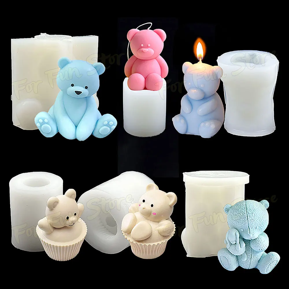 For Fun 3D Cartoon Bear Doll Silicone Candle Molds DIY Aromatherapy Candles Handmade Soap Gypsum Resin Mold Cake Baking Mold