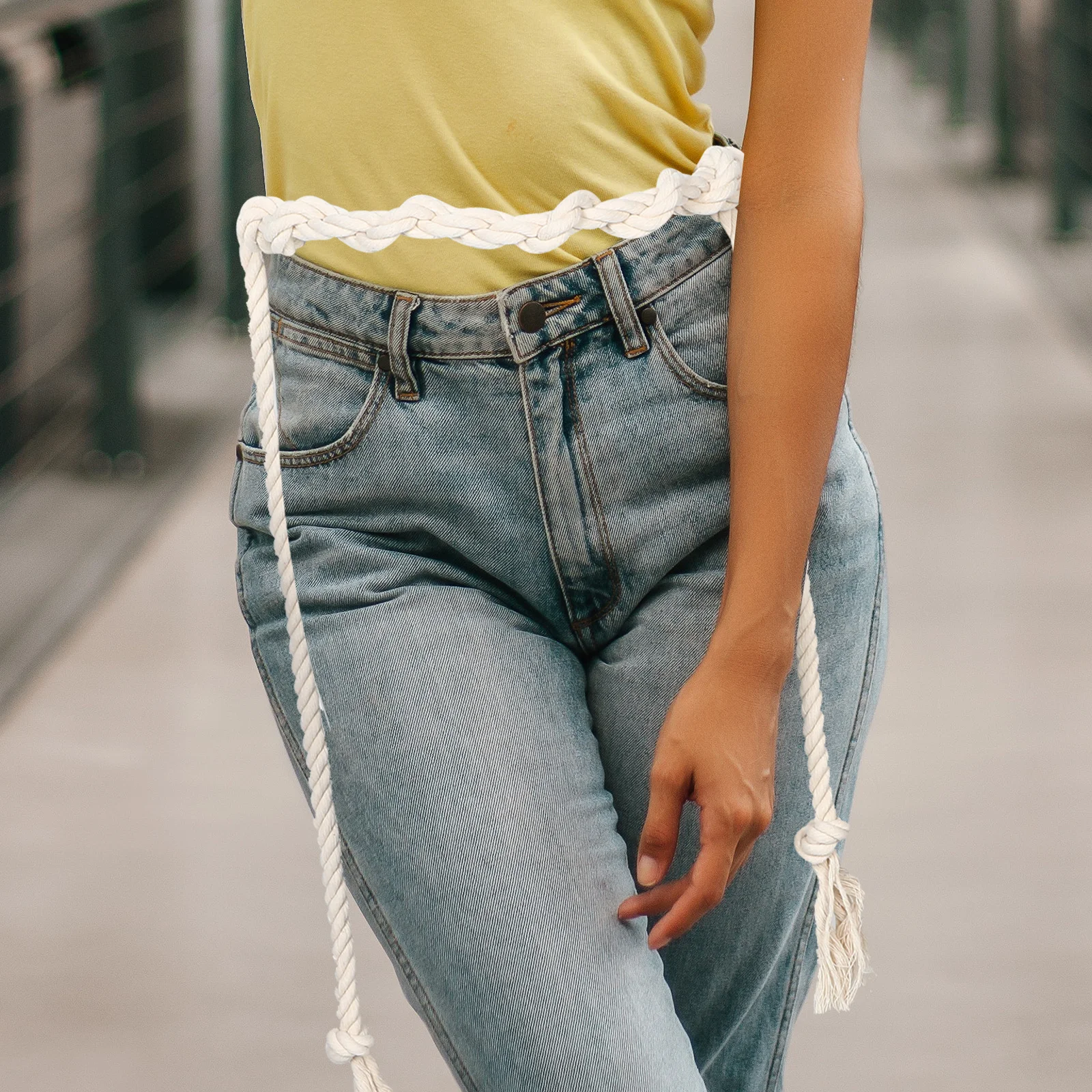 مضفر القنب بنطلون حزام الخصر القطن الطبيعي الكتان قابل للتعديل الخصر الحبل البوهيمي خمر سلسلة حزام للنساء الرجال