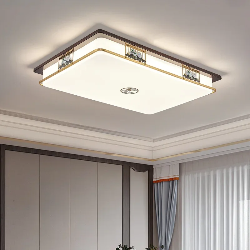 New Chinese living room ceiling lamp hall high-end solid wood