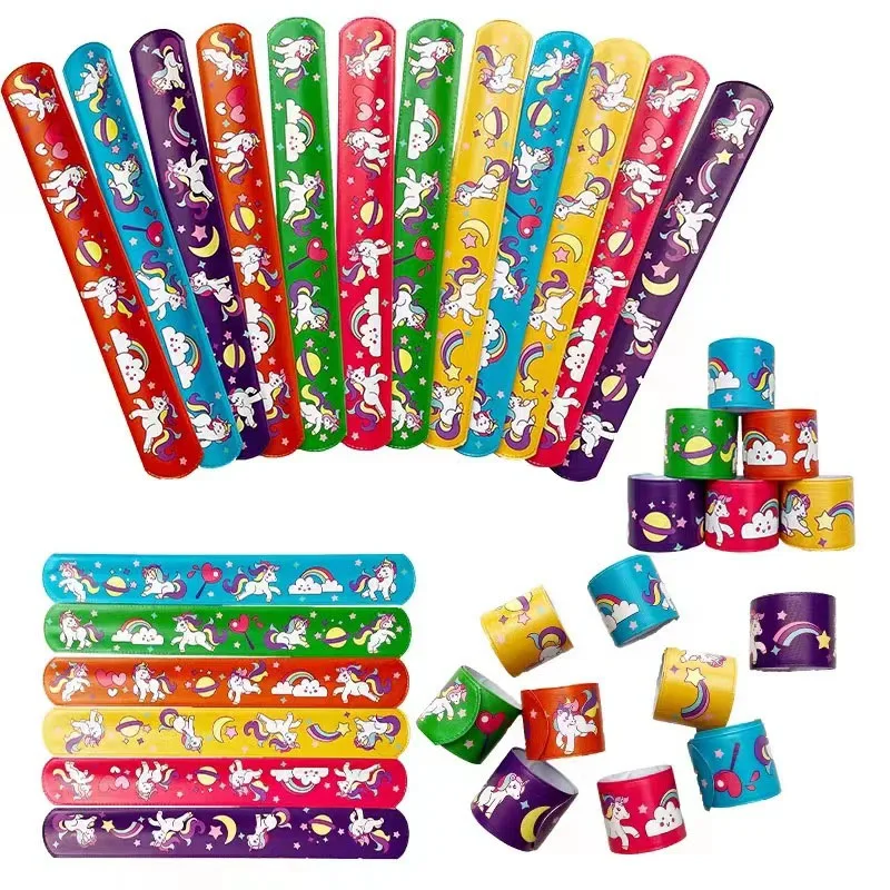 6 قطعة قوس قزح يونيكورن حفلة صفعة أساور بات حلقة أساور صفعة الفرقة ل يونيكورن موضوع حفلة عيد ميلاد لصالح ضيف هدية الحشو