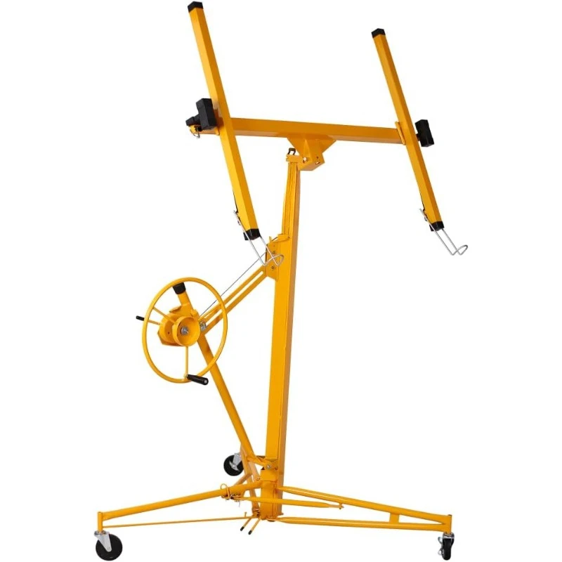 Drywall Lift Jack Lifter 13FT Sheetrock Lift 150LBS Lifter with Winch Adjustable Telescopic Arm Locking Casters Yellow